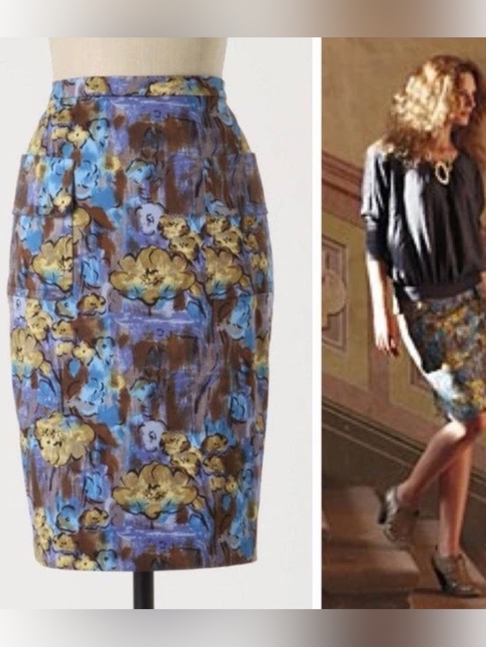 NWOT$128 Plenty By Tracy Reese Anthropologie HORTULAN watercolor skirt 4 Small